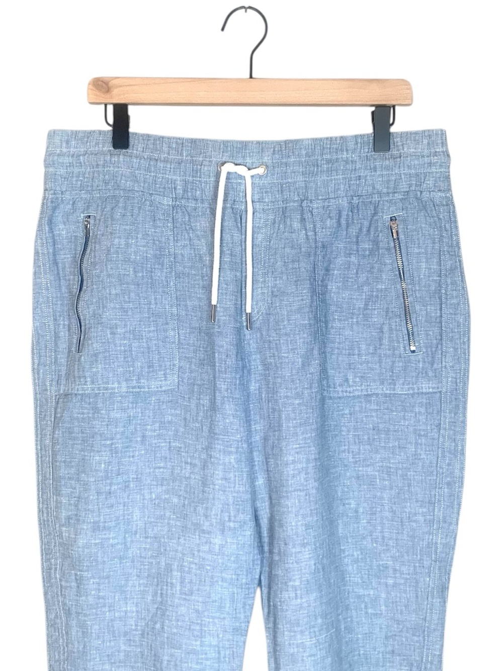 Athleta Cabo Linen Jogger Light Blue Pants Drawstring Waist Women's 14 P Petite - Picture 5 of 10